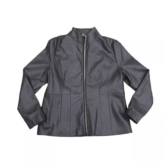 Kenneth Cole Jackets & Blazers - KENNETH COLE Vegan Leather Jacket Women's XL Brown Full Zip Moto Biker​​​